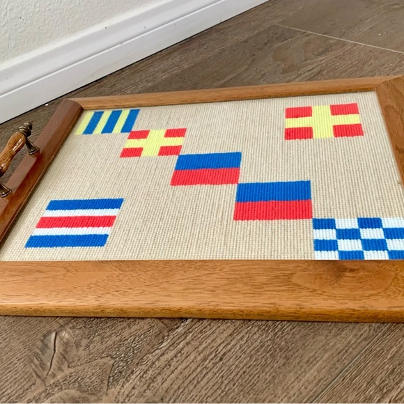 Vintage Decorative Wood Tray With  Embroidery Insert 14/17 Inch - Picture 6 of 13